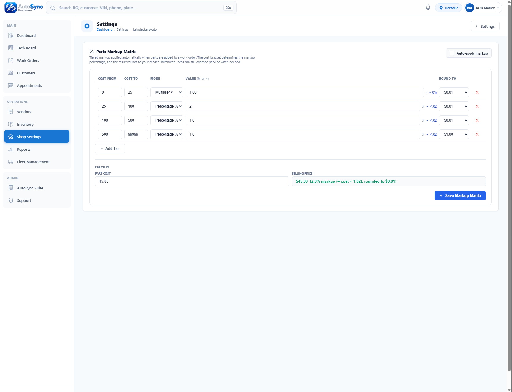 Parts markup matrix that protects your margins