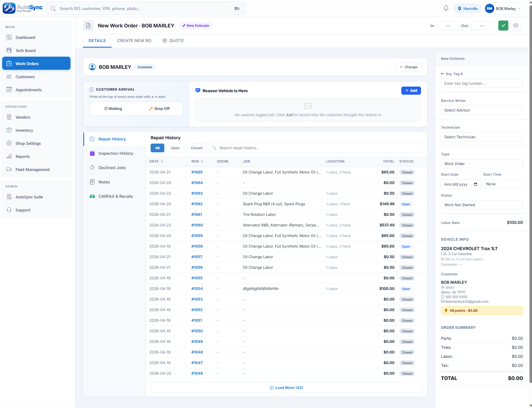 Create RO's in seconds — not minutes.
