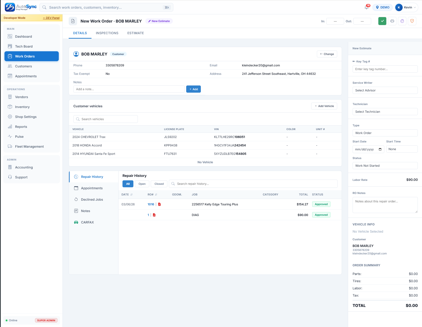 Create RO's in seconds — not minutes.
